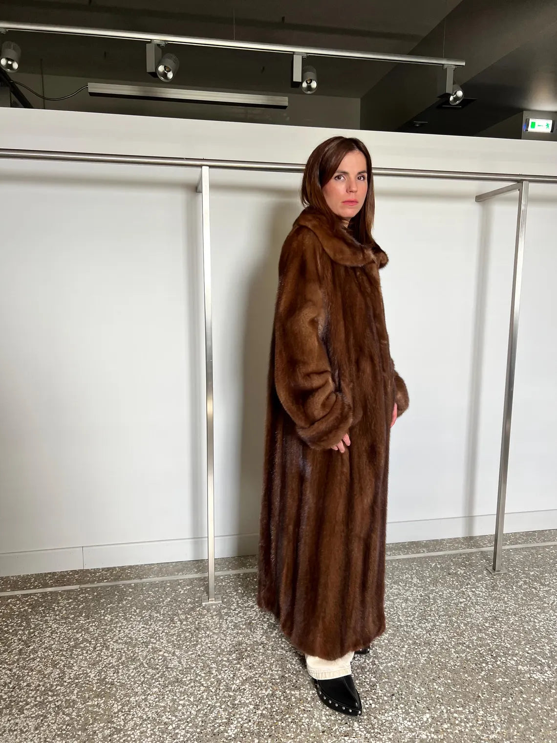 Handmade Demi Buff Mink Fur Coat, Brown Collared Long Stroller, Made in Greece