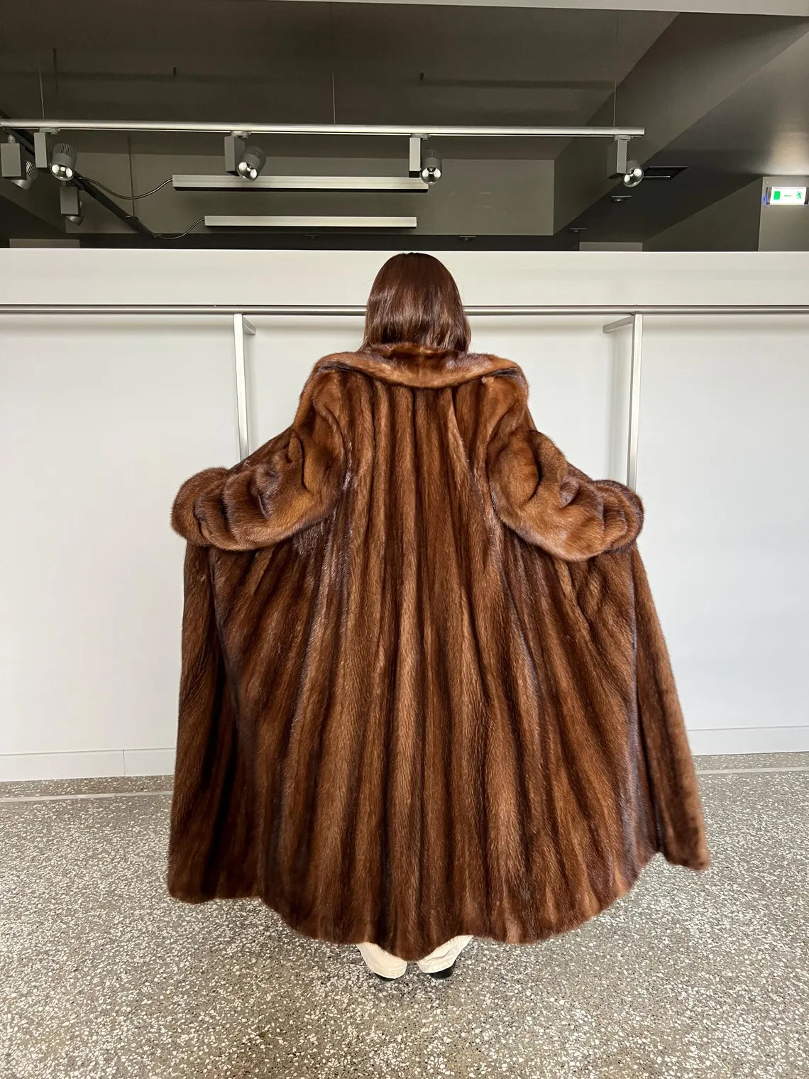 Handmade Demi Buff Mink Fur Coat, Brown Collared Long Stroller, Made in Greece