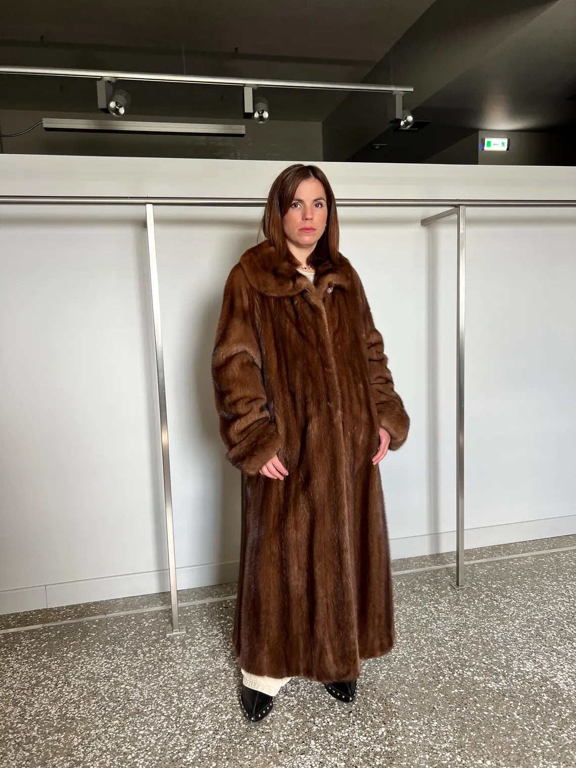 Handmade Demi Buff Mink Fur Coat, Brown Collared Long Stroller, Made in Greece
