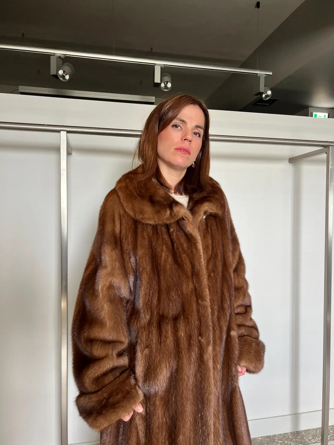 Handmade Demi Buff Mink Fur Coat, Brown Collared Long Stroller, Made in Greece