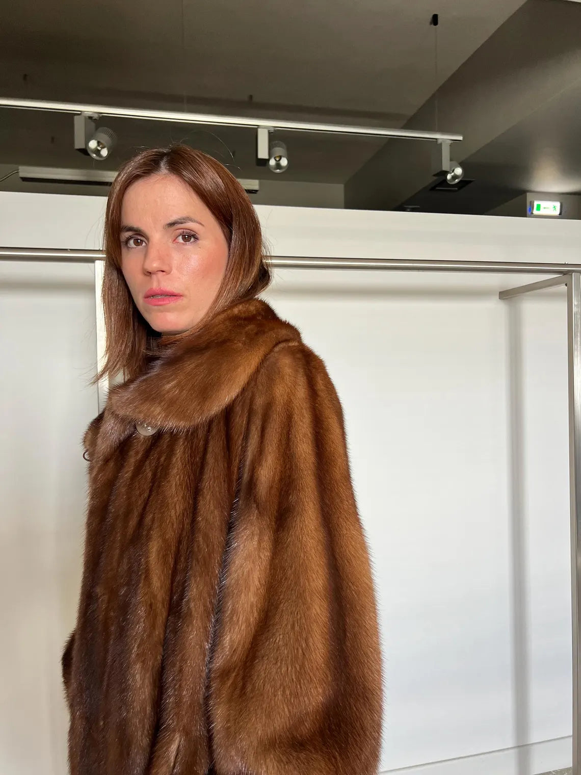 Handmade Demi Buff Mink Fur Coat, Brown Collared Long Stroller, Made in Greece