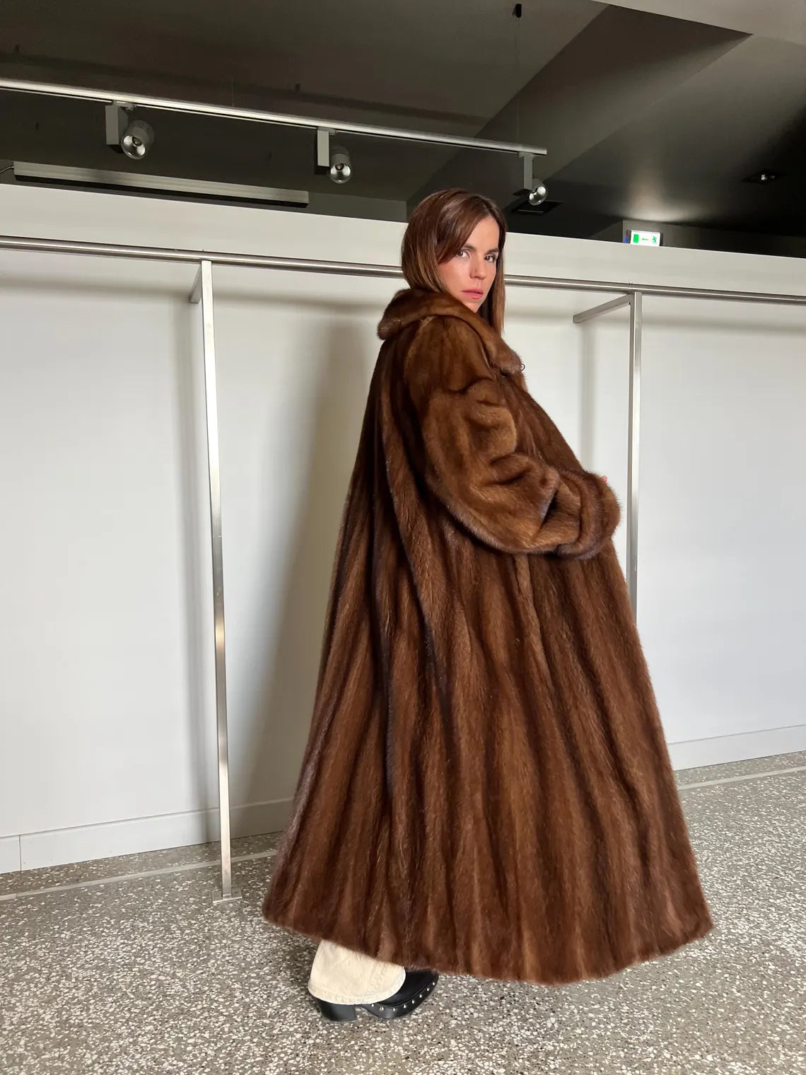 Handmade Demi Buff Mink Fur Coat, Brown Collared Long Stroller, Made in Greece