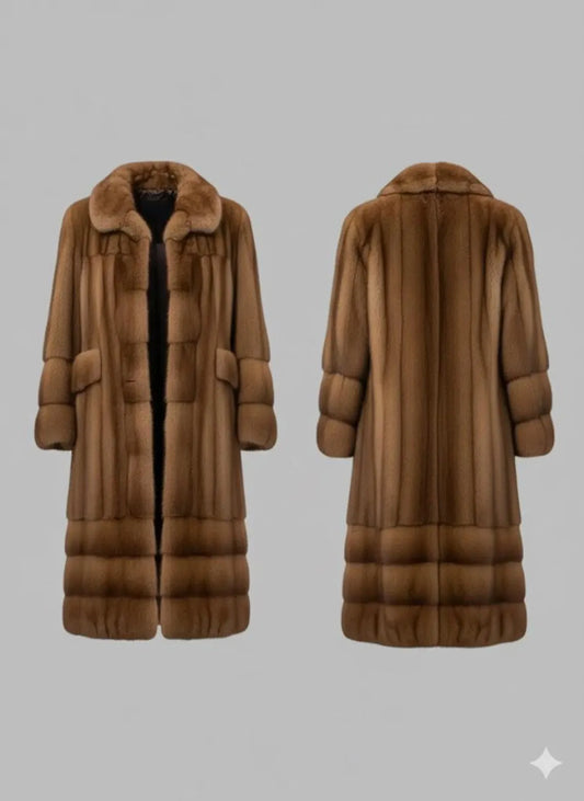 Brown Mink Fur Coat | Long Luxury Winter Coat for Women