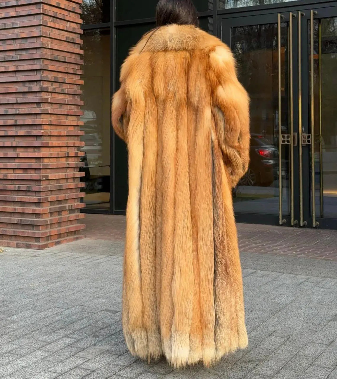 handmade women real red fox fur long coat luxury winter outwear jacket