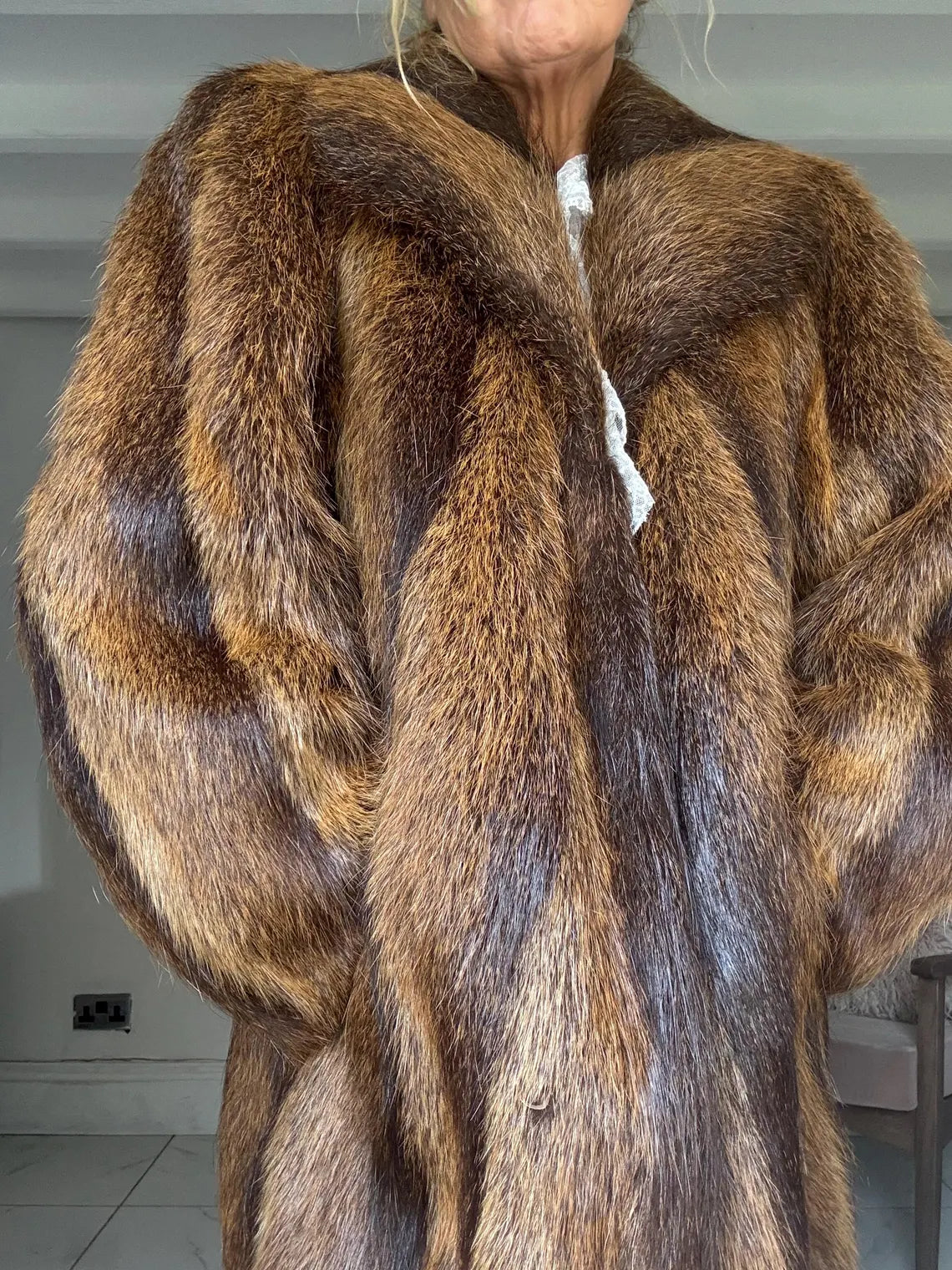Vintage brown raccoon fur coat