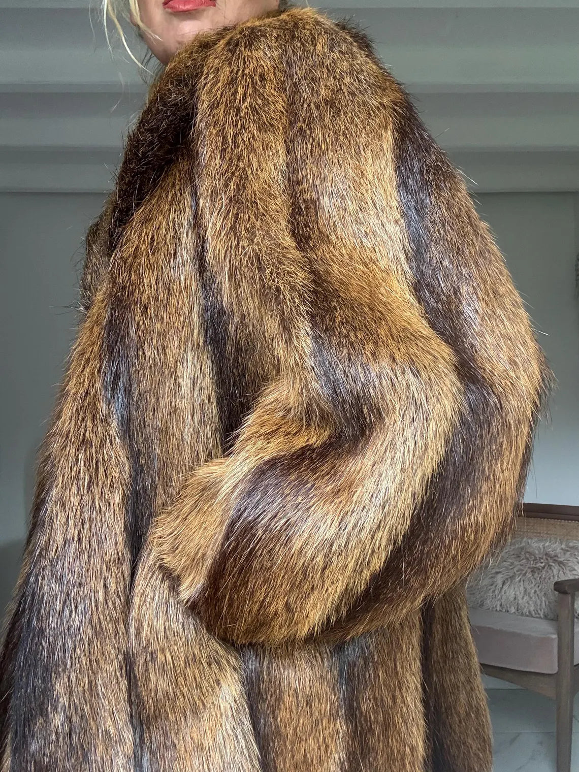 Vintage brown raccoon fur coat