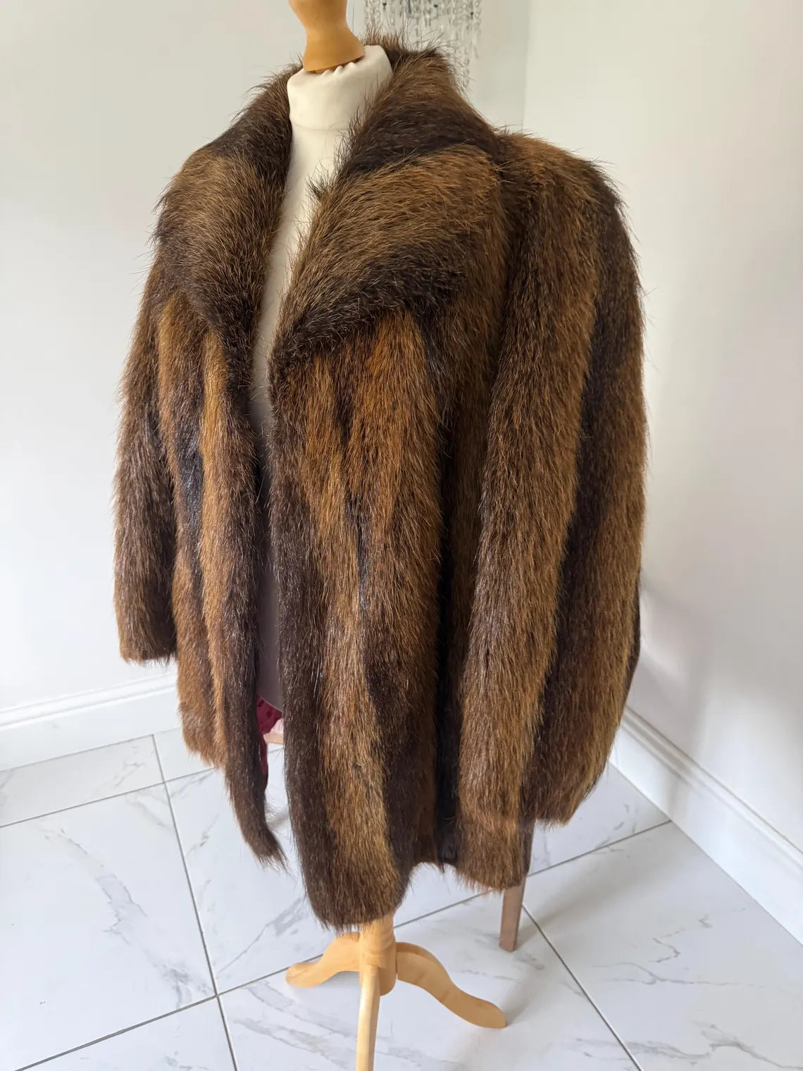 Vintage brown raccoon fur coat