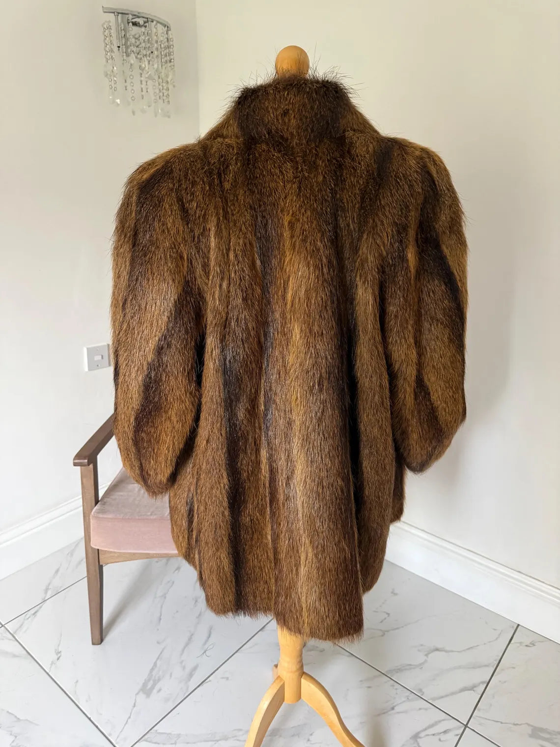 Vintage brown raccoon fur coat