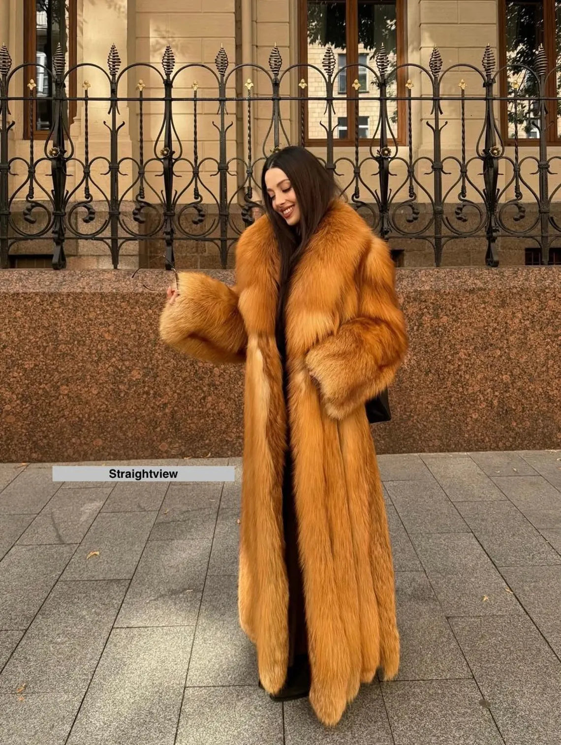 handmade women real red fox fur long coat luxury winter outwear jacket