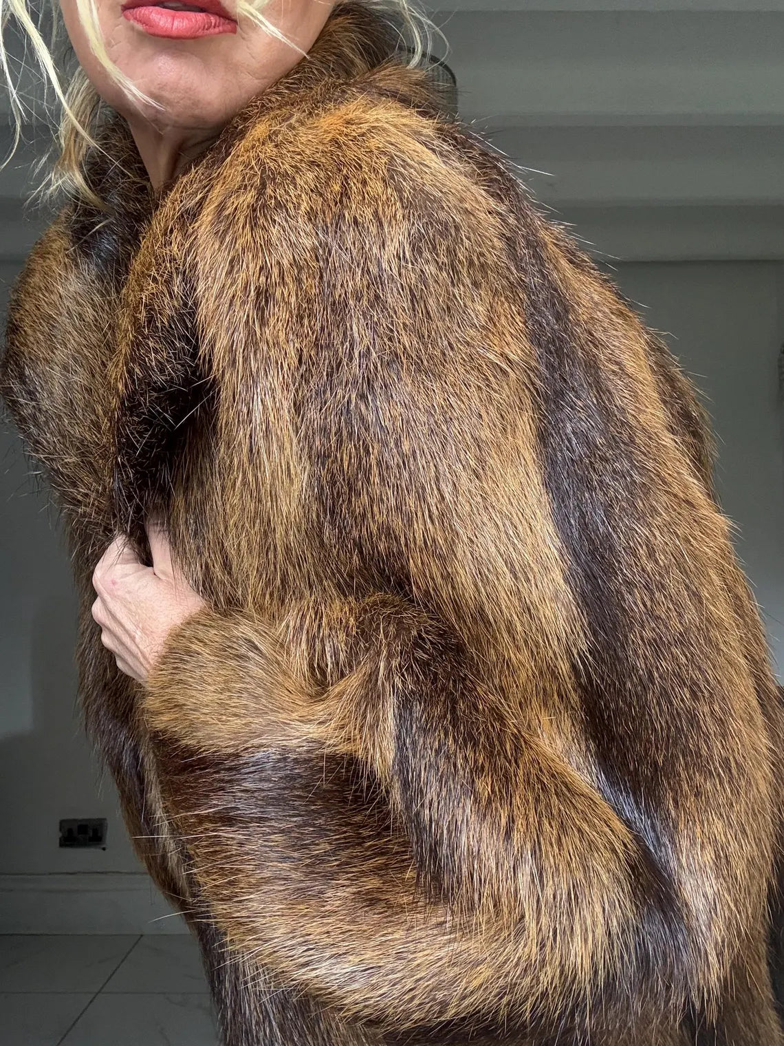 Vintage brown raccoon fur coat