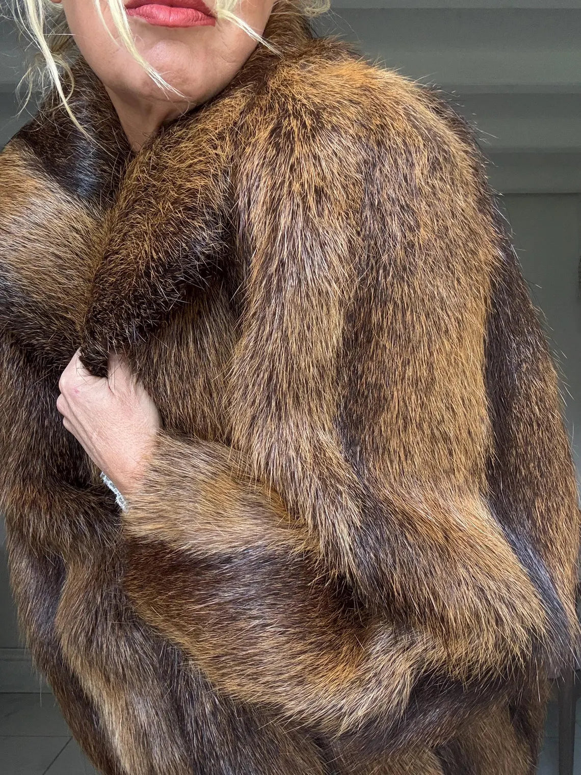 Vintage brown raccoon fur coat