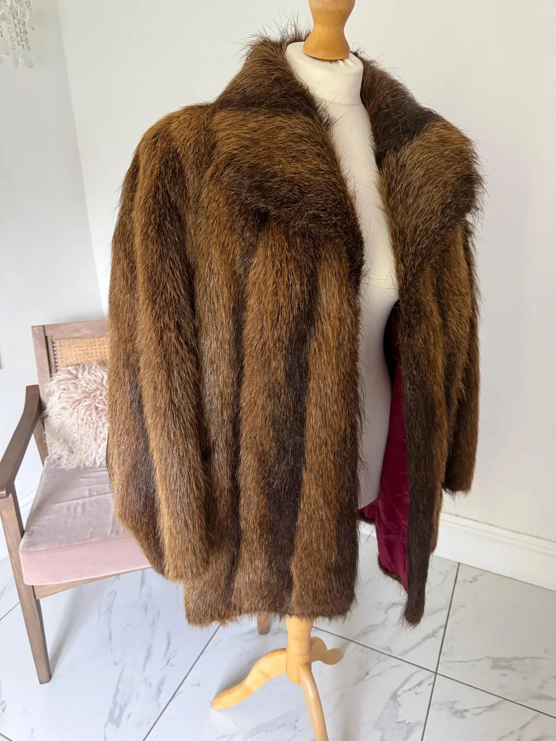 Vintage brown raccoon fur coat