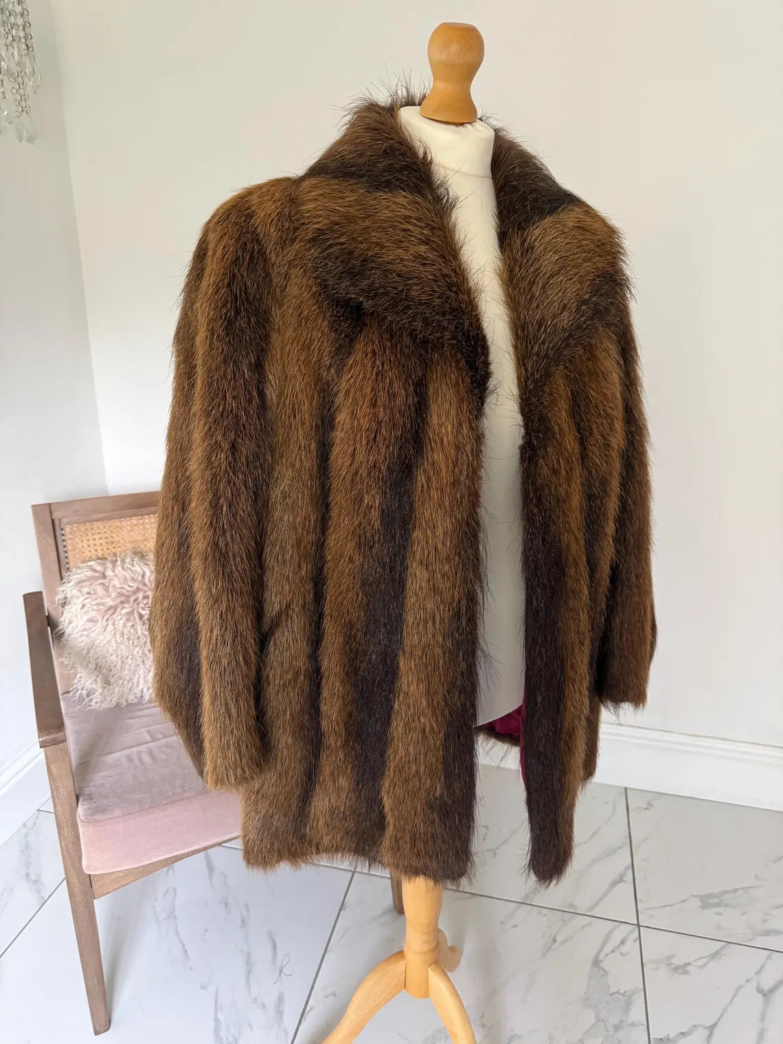 Vintage brown raccoon fur coat