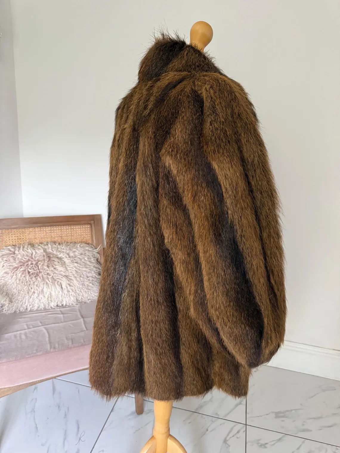 Vintage brown raccoon fur coat